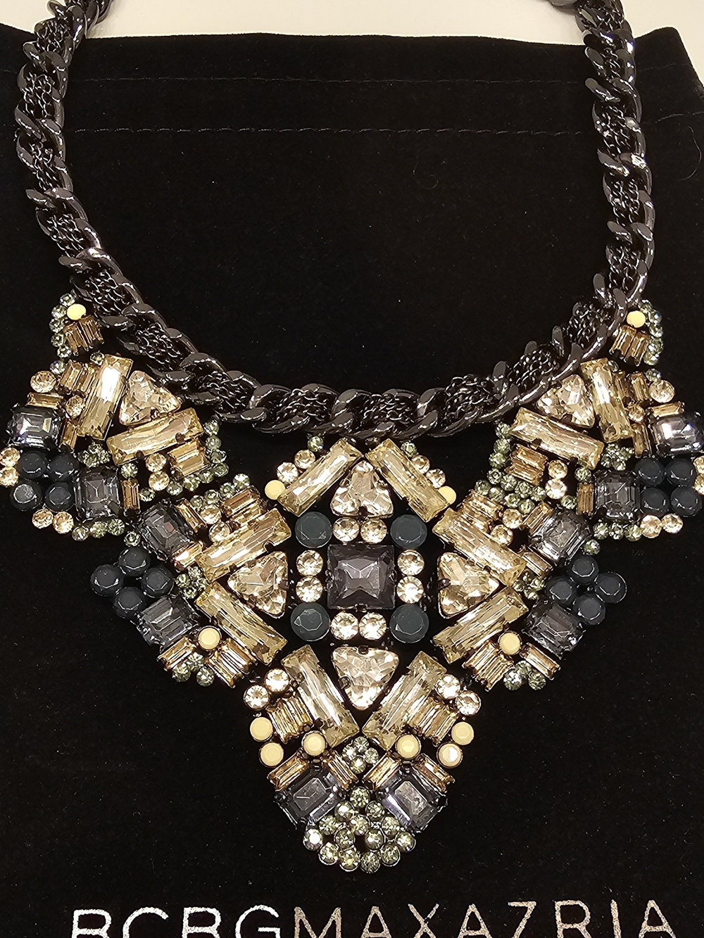 BCBGMAXAZRIA Crystal Statement Bib Necklace Black Gold
